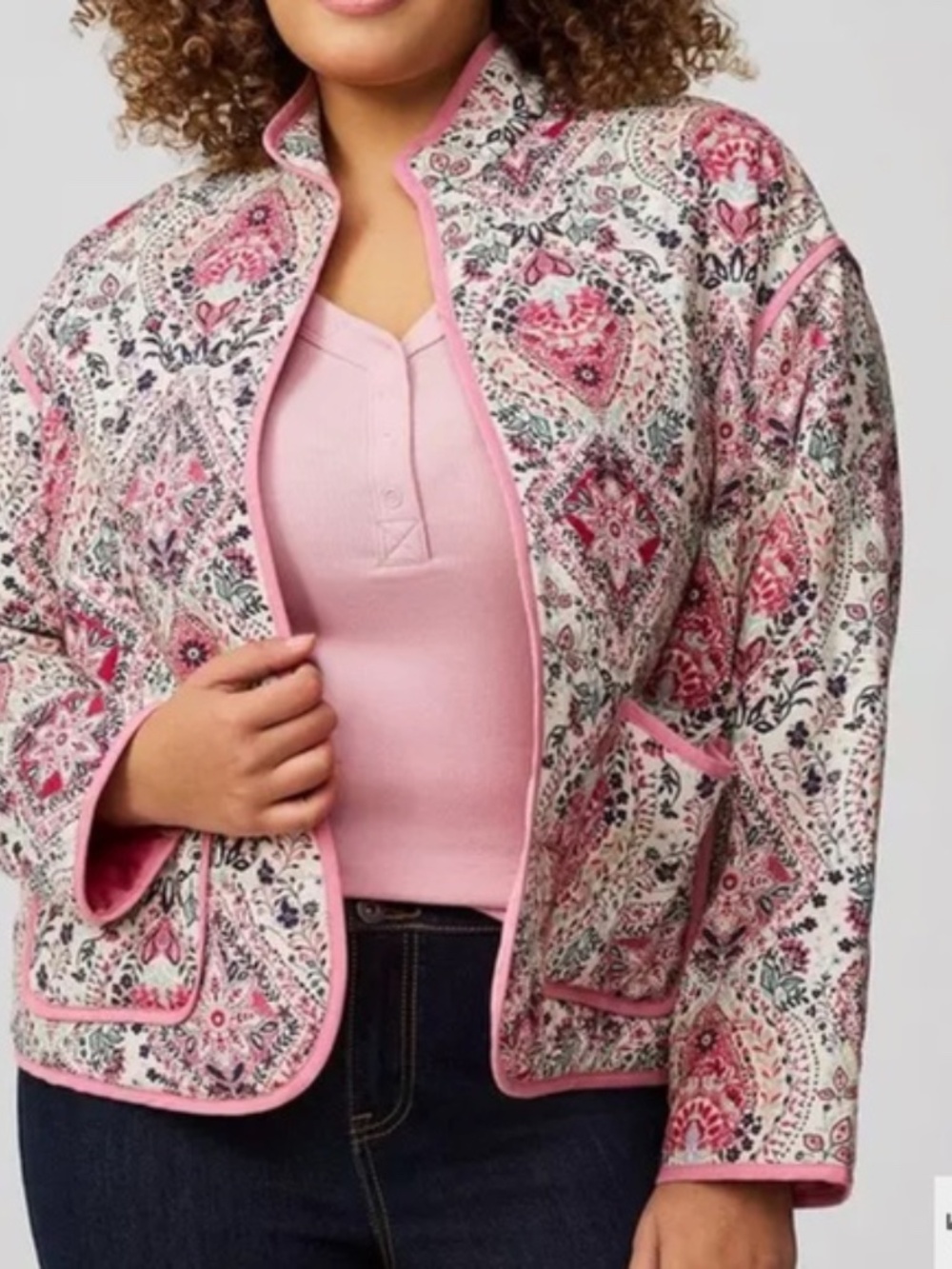 New, NEVER WORN, TORRID Quilted Pink Floral Paisley Boho Jacket, SIZE 4